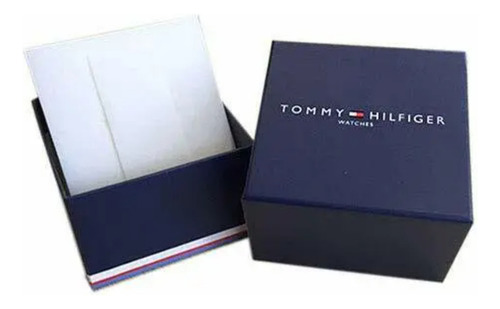 Reloj Tommy Hilfiger En Piel Café 1791449 Hombre 45 Mm Bisel Plateado Fondo Azul Acero