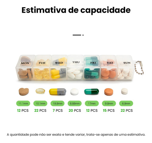 Organizador De Remédio Comprimidos Vitamina 7 Compartimentos