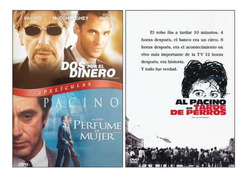 2 Dvds Al Pacino Perfume Mujer+ Dos Por Dinero+ Tarde Perros