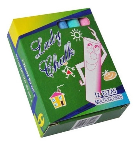 Tizas Lady Chalk Colores Surtidos Caja X 12 Pizarron Colegio