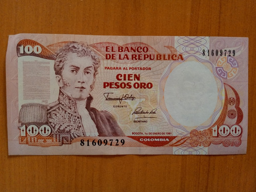 Billete De 100 Pesos Colombianos 
