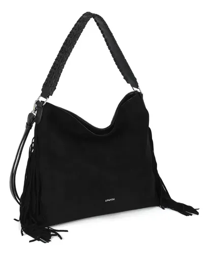 Bolsa Hobo Feminina Up4you Preta De Pu Com Detalhe Em Camurca