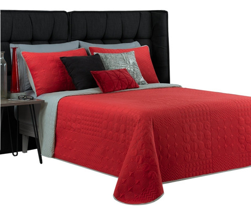 Edredón King Size Doble Vista Incluye 2 Fundas Real Textil Color Rojo - Gris