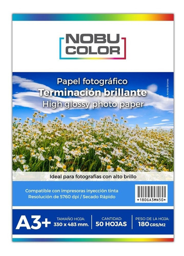 Papel Foto Glossy Brillante Nobucolor A3+ 180 Gr. 50 Hojas