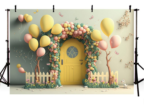 Avezano Fotografía Fondo Arco Puerta Amarillo Globos Floral