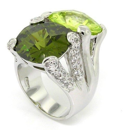 Anillo De Cóctel De Dos Piedras Con Peridoto, Olivina Y Circ