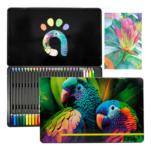 Kit Colores Calidad Premium 24 +4 Bicolor Estuche Metal 