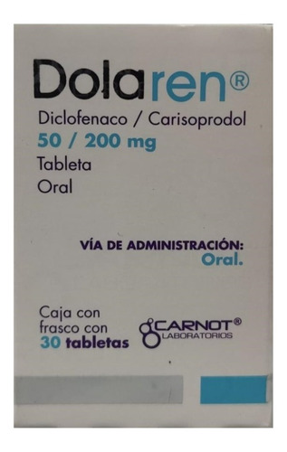 Dolaren Diclofenaco Carisoprodol 50/200 Mg Caja 30 Tabs