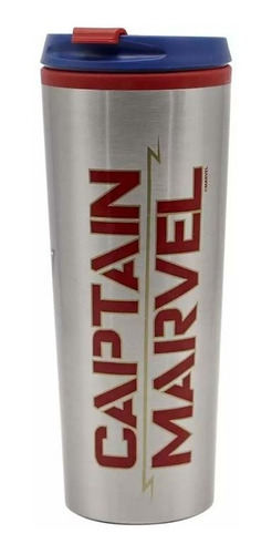 Imagem 2 de 3 de Copo Viagem Metálico 450ml Uniforme Capitã Marvel Original