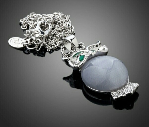 Collar Dije Búho Blanco Para Mujer Con Cristales Austriacos