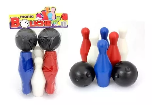 Jogo Mini Boliche com 6 pinos de 19 cm e 2 bolas de plástico