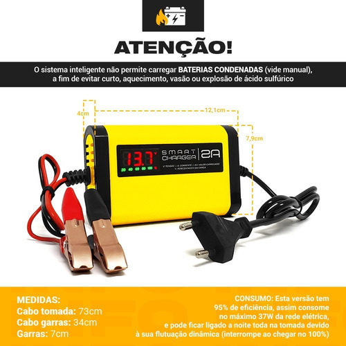 Imagem 3 de 10 de Carregador De Bateria Portatil Carro Moto 12v 2ah Automotivo