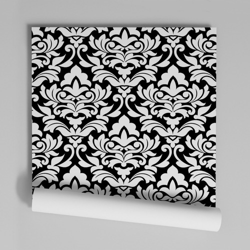 Papel De Parede Adesivo Damask Fundo Preto Dk-09 - 60 Unids