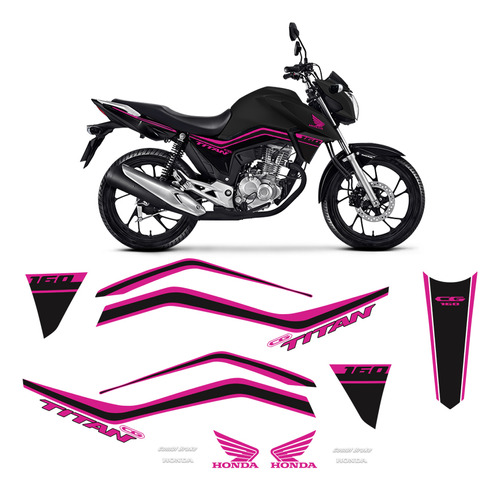 Adesivos Tanque Moto Honda Cg Titan 160 2018/2020 Faixa Rosa