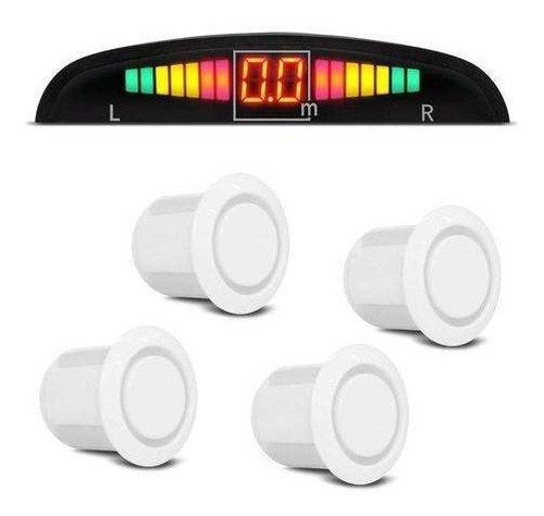 Sensor Estacionamento Ré 4 Sensores Led Sinal Sonoro Branco Cor Branco