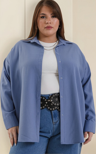 Camisa Oversize De Mujer Casual Mangas Largas Talles Grandes