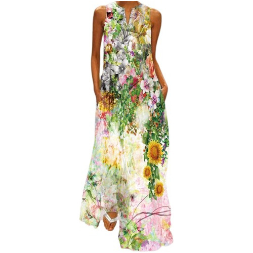 Vestido Casual Sin Mangas Con Estampado De Flores