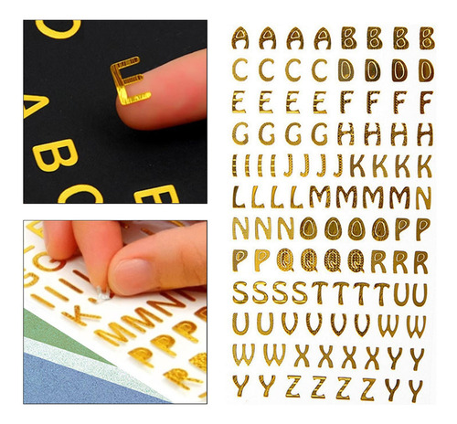 Zzc Adesivos De Letras Para Scrapbooks, Quadro Dourado