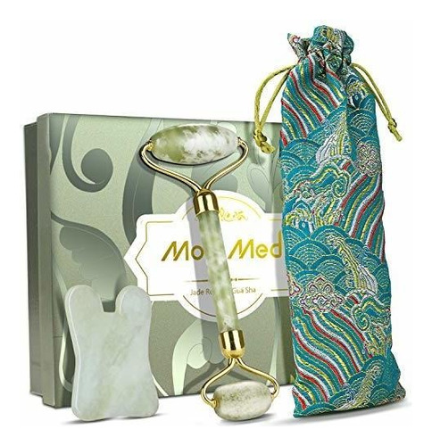 Jade Roller, Jade Face Roller Y Gua Sha Set 100% Jade, 2 Her