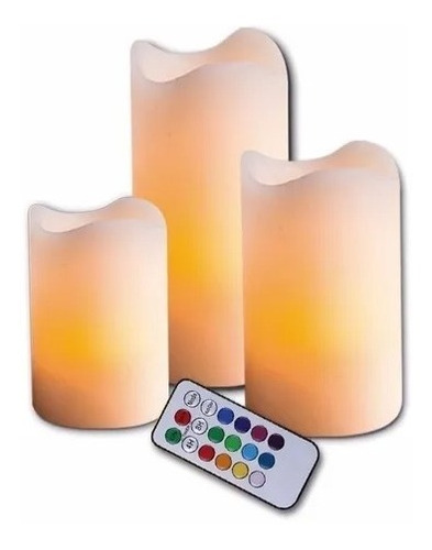 Juego Velas Led 3 Piezas 12 Colores Control Luminosidad