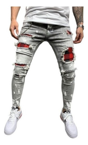 Pantalones Jeans Ajustados Para Hombre Con Pies Rasgados