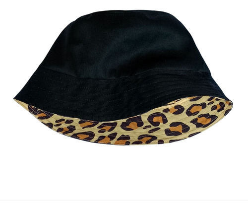 Gorra De Pescador Doble Vista Reversible Negro / Leopardo Negro Unitalla