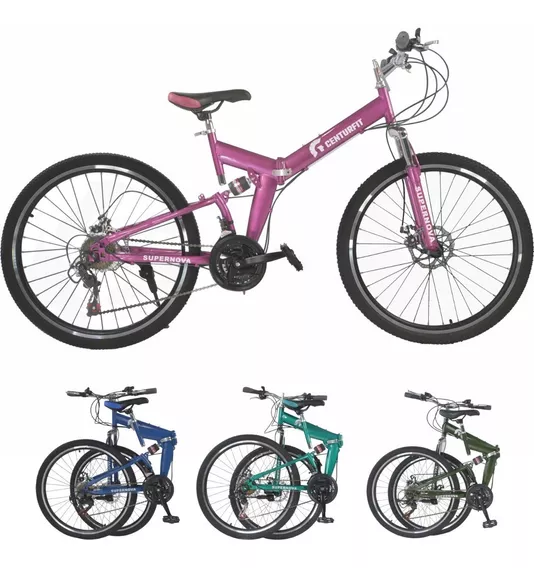 Bicicleta De Montaña Turquesa R26 Plegable 21v Freno Disco Color Rosa