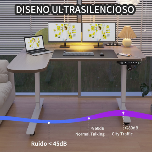 Escritorio Altura Ajustable Con Enchufe Forma L 150x68/100cm