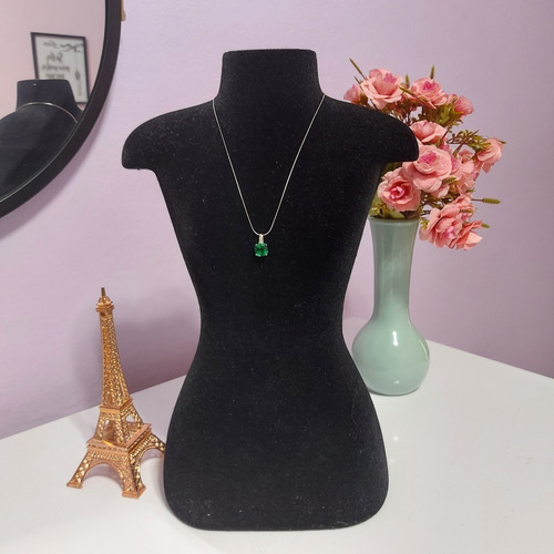 Imagem 3 de 5 de Colar De Prata 925 Com Pingente Pedra Esmeralda Solitária