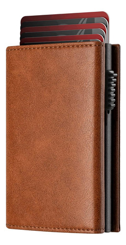 Billetera Hombre Cuero, Cartera Tarjetero Rfid Bloqueo Con