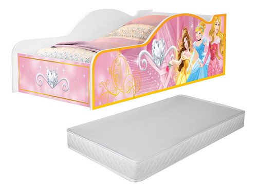 Cama Carro Infantil Meninas Princesas Castelo Docel Quarto Criança Princess Cor Rosa Com Colchão Neloja