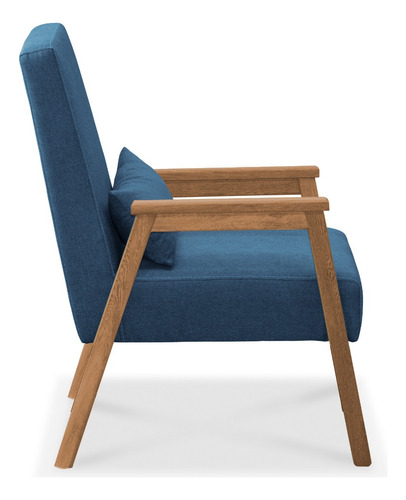 Imagen 2 de 3 de Poltrona Milán Lino Azul - Patas Madera Natural