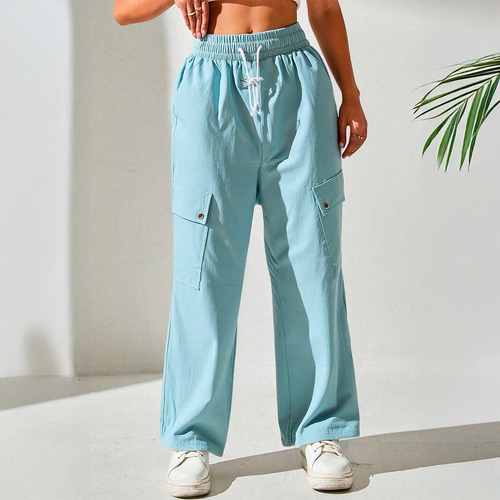 Pantalón Cargo Mujer Corte Recto Con Resorte Y Cordón