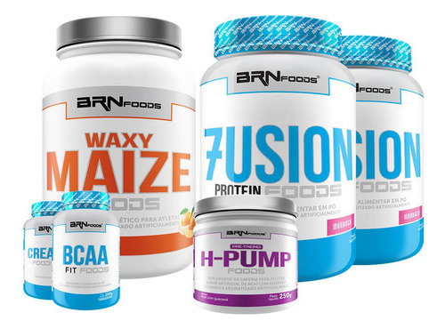 Kit 2x Whey Fusion + Waxy Maize +pré Treino+ Creatina + Bcaa