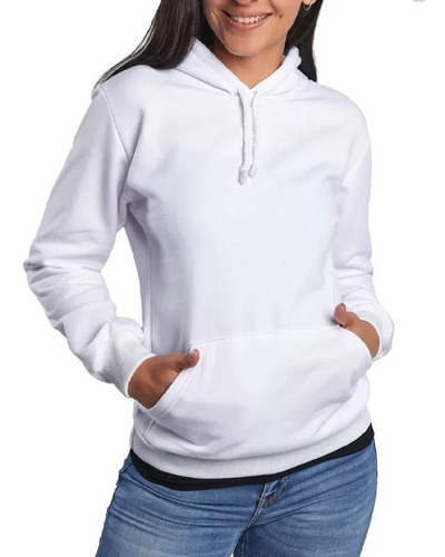 Saco Hoodie Unicolor Algodón Perchado Capota Bolsillo Adulto