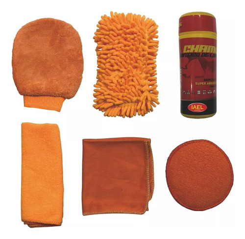Imagen 1 de 5 de Kit Limpieza Auto Bolso Paños Microfibra Guante Pad Chamois