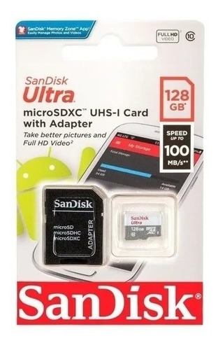 Memoria Sd Tarjeta Sandisk 128 Gb + Adaptador Clase10