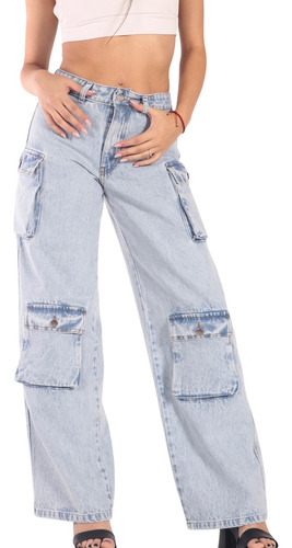 Jean Cargo Multipocket Bolsillos Moda Mujer Denim Pantalón