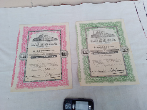 Lote De 2 Antiguos Títulos De Acción De Lusera 1959 Y 1961