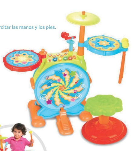 Bateria Musical Infantil C/ Banqueta Y Microfono Hola 666 Ed