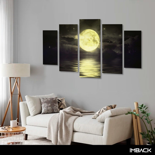 Cuadro Moderno Decorativo Madera De La Luna Noche Cielo Hd