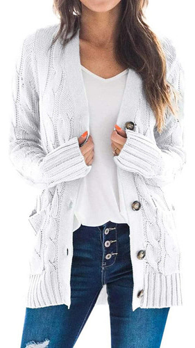 Suéter Tipo Cárdigan Con Botones Para Mujer De Otoño