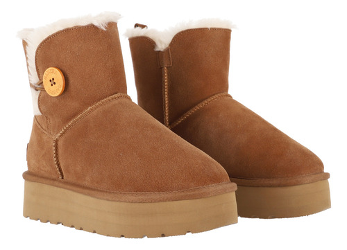 Bota Mujer Bamers Blast Button Cuero Caramelo
