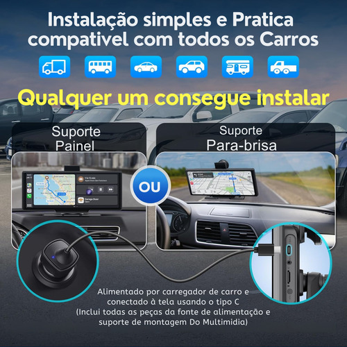 Multimídia Central Smart 10 Polegadas Carplay Wifi Bluetooth