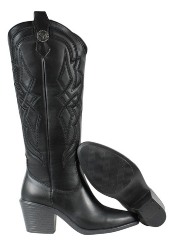 Bota Vaquera Alta Mujer Tacón Cómodo Cowboy Botines Bordado
