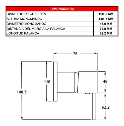 Monomando De Empotrar Ecológico Para Regadera Dica