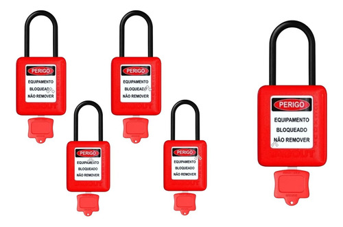 Cadeado De Bloqueio Nr10 Haste Plástica Vermelho - 5 Pçs