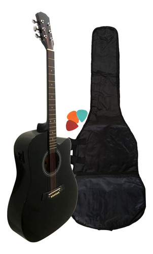 Guitarra Electroacústica Cuerdas De Acero Micrófono + Funda 