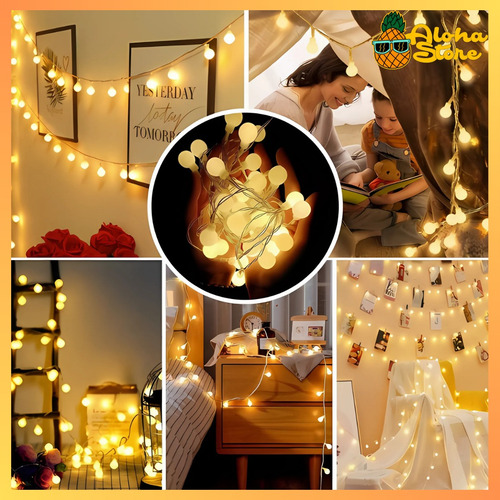 Guirnalda Deco Luces Bolita A Pila Calidas Kermese Navidad Luces Amarillo