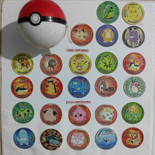 Porta Tazos Pokebola + 25 Tazos Pokémon 3 Sabritas Original